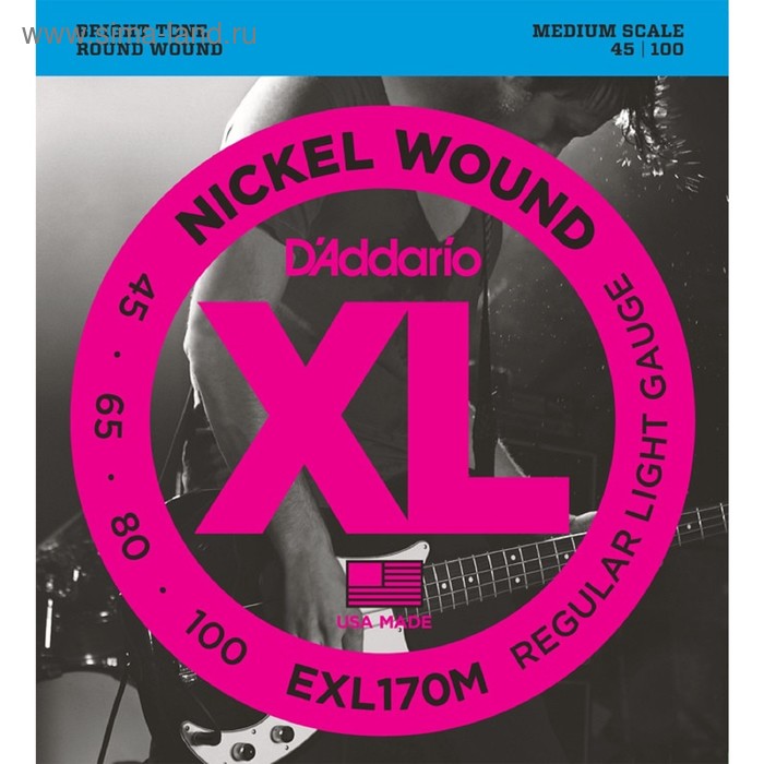 фото Струны для бас-гитары d'addario exl170m nickel wound , light, 45-100, medium scale d`addario