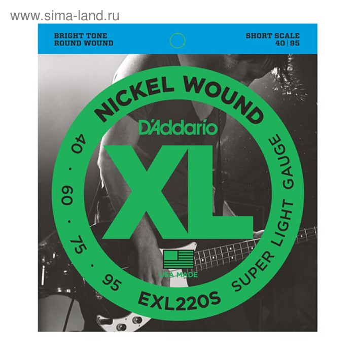 фото Струны для бас-гитары d'addario exl220s nickel wound , super light, 40-95, short scale d`addario