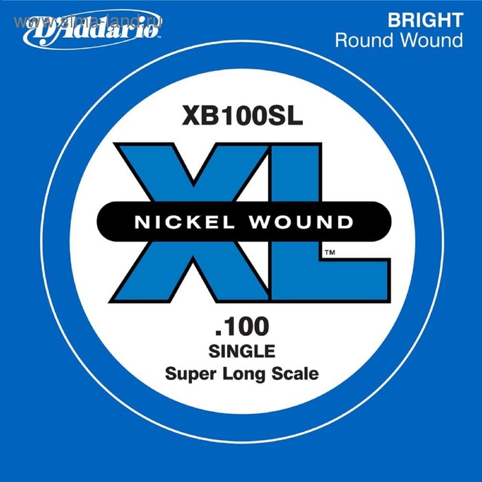 фото Отдельная струна для бас-гитары d'addario xb100sl nickel wound никелированная, .100, super long 45 d`addario