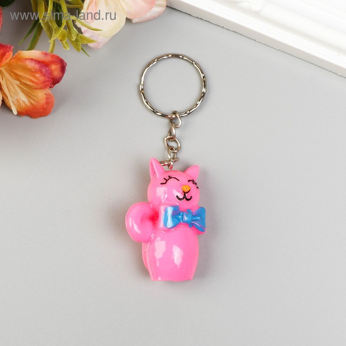 Брелок пластик Котик с бантом МИКС 4х1,6х2,5 см