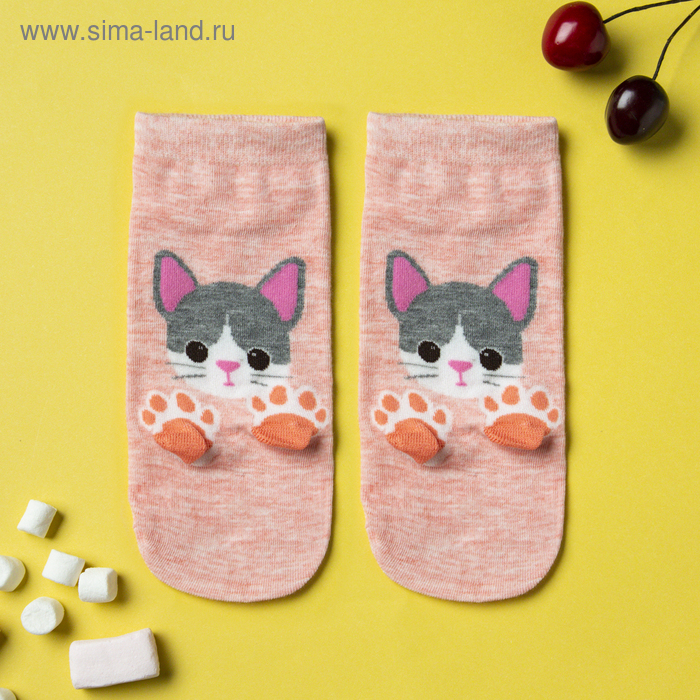 фото Носки женские, котик цвет розовый, размер 23-25 (размер обуви 36-40) milano socks