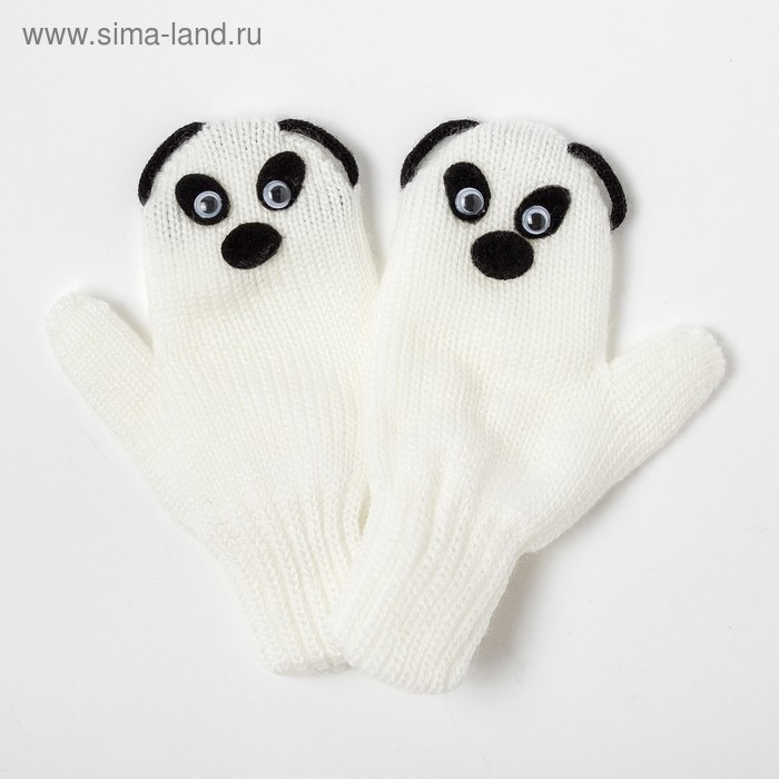 Варежки для девочки двойные «Панда», белый, размер 14