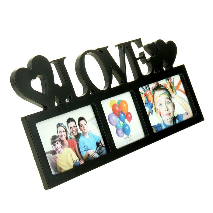 Фоторамка на 3 фото 10х15 см, 10x10 см Love чёрная