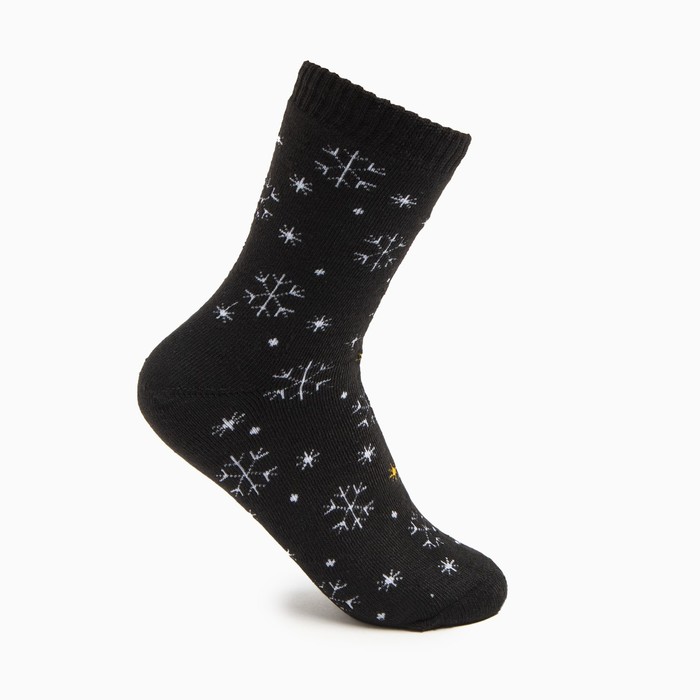 фото Носки женские махровые «снежинки», цвет черный, размер 23-25 happy frensis