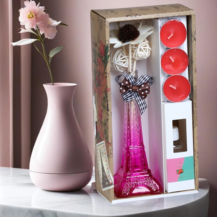Набор подарочный "Париж": ваза,свечи,аромамасло клубника,декор, "Богатство Аромата"