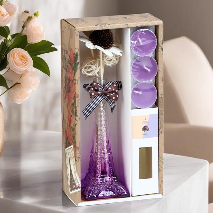Набор подарочный "Париж": ваза,свечи,аромамасло фиалка,декор, "Богатство Аромата"