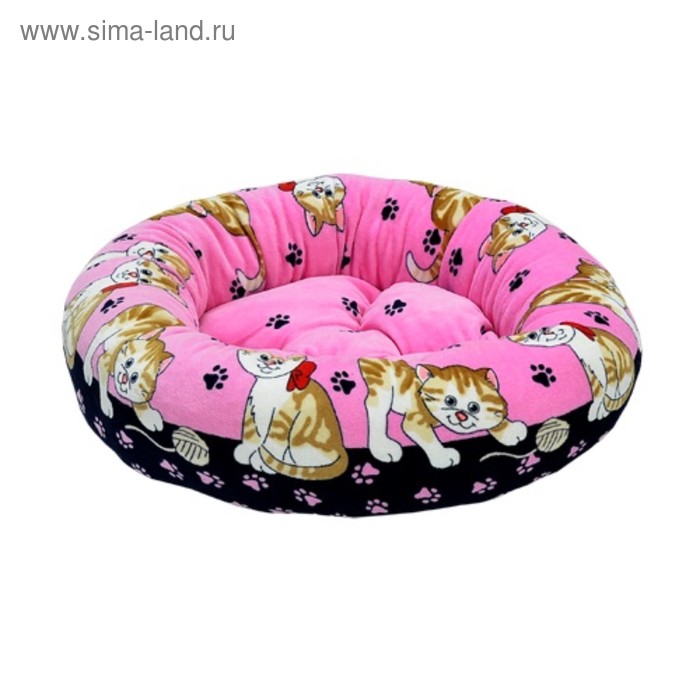 фото Лежанка круглая с подушкой "кошки" зооник, 48 х 48 х 15 см, розовый велюр