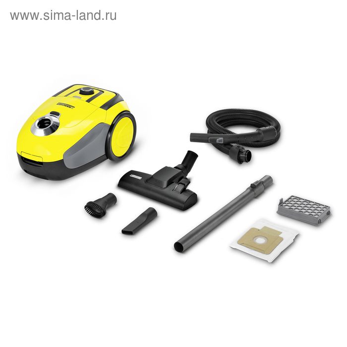 Пылесос Karcher VC 2, 700 Вт, HEPA-фильтр, насадка для пола, шланг 1.5 м, жёлтый