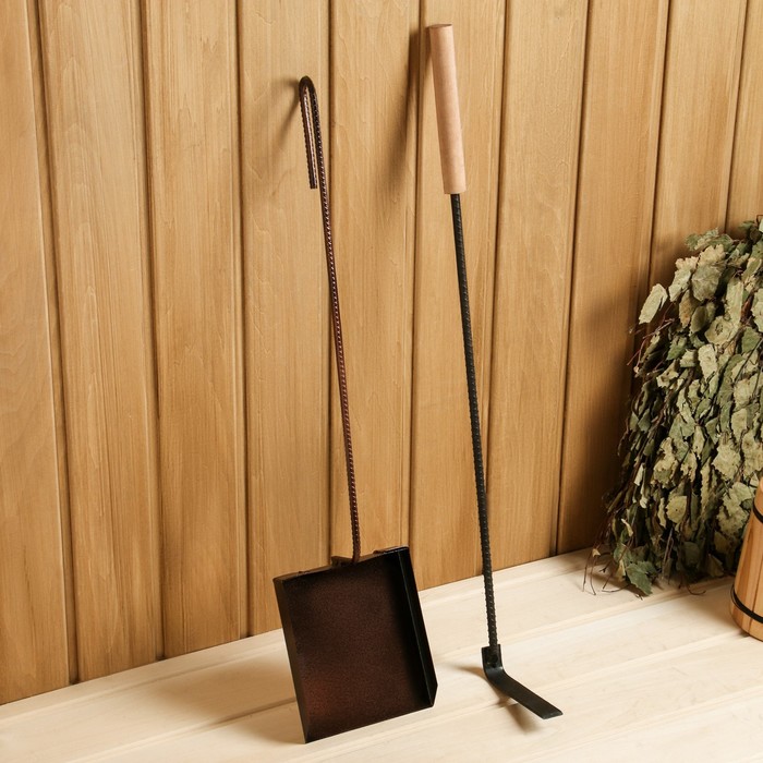 Набор совок для золы и кочерга с деревянной ручкой совок с деревянной ручкой