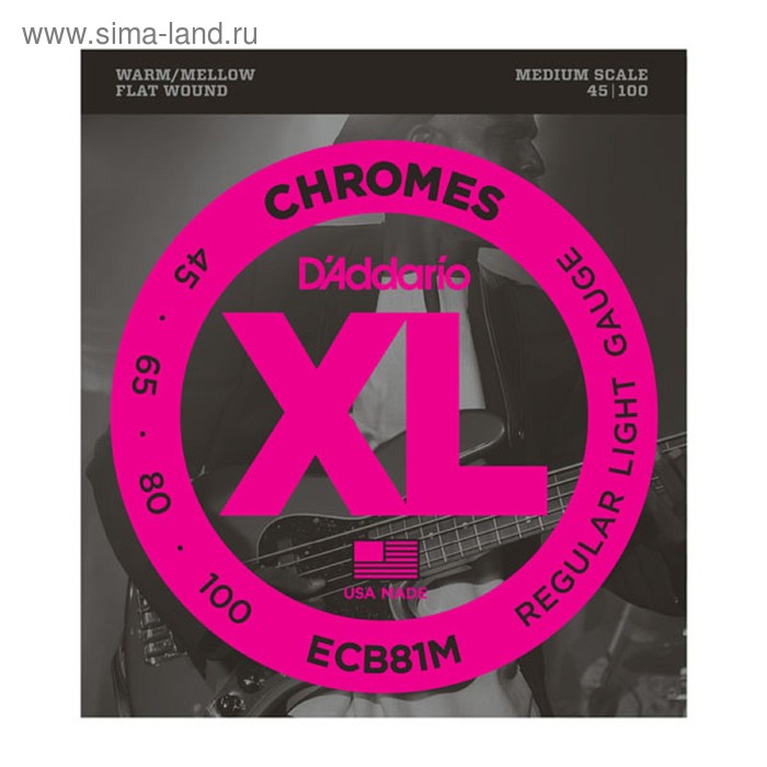 фото Струны для бас-гитары d'addario ecb81m chromes bass , light, 45-100, medium scale d`addario