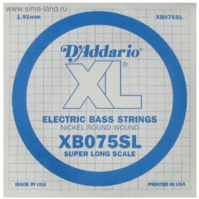 фото Отдельная струна для бас-гитары d'addario xb075sl nickel wound никелированная, .075, super long 45 d`addario