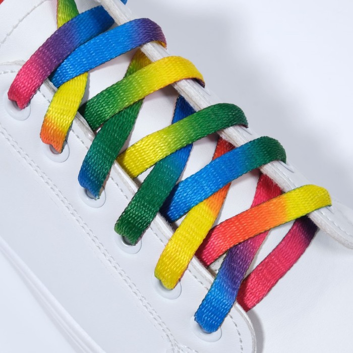 Шнурки для обуви, пара, плоские, 8 мм, 90 см, цвет радужный шнурки для обуви плоские 90 см черные белые