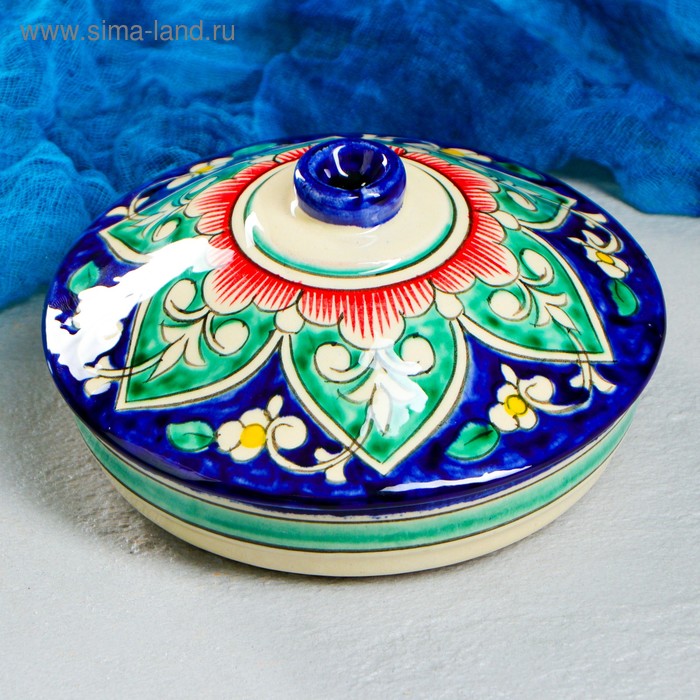 Масленка Риштанская Керамика Цветы, 17 см, синий
