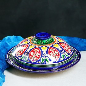 Блинница Риштанская Керамика 'Цветы', 26 см, синий Ош