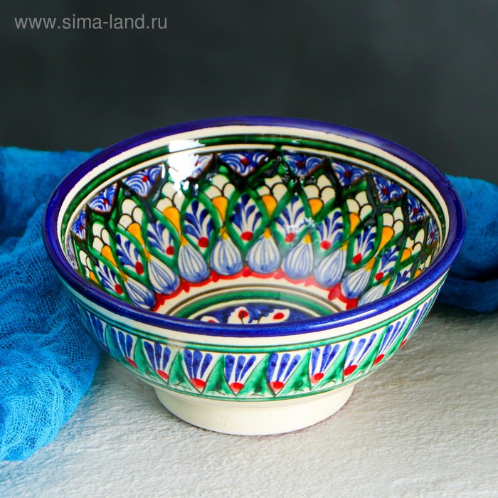 Коса Риштанская Керамика Цветы 15 см, малая, синяя коса риштанская керамика цветы 15 5 см средняя синий