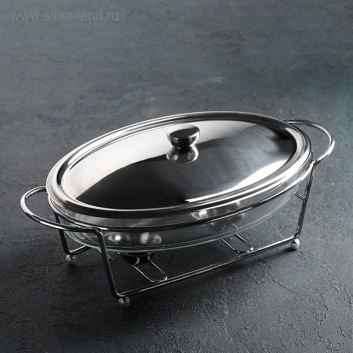 

Мармит из жаропрочного стекла, 3 л, 44×25×17 см, с крышкой, на подставке