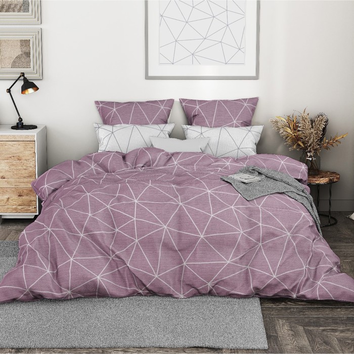 фото Постельное бельё ночь нежна евро «грань», брусничный, 200х220, 220х240, 70х70см 2шт, поплин