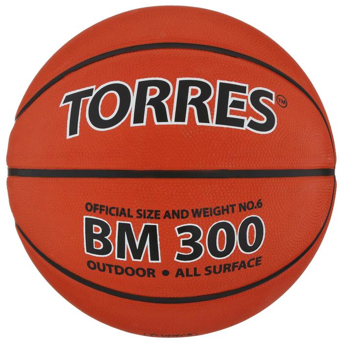 Мяч баскетбольный TORRES BM300, B00016, резина, клееный, 8 панелей, р. 6 мяч ф б torres bm300 арт f320743 р 3
