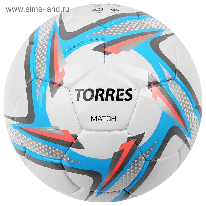 фото Мяч футбольный torres match, f30024, размер 4, 32 панели, pu, ручная сшивка
