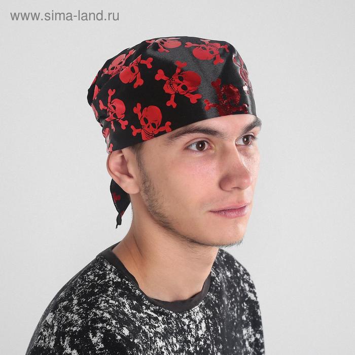 фото Бандана чёрная с красными черепами, р. 57×75×57 см страна карнавалия