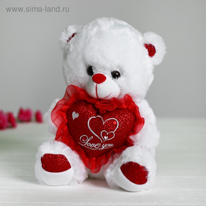 

Мягкая игрушка «Мишка с сердцем», 30 см, цвет красный