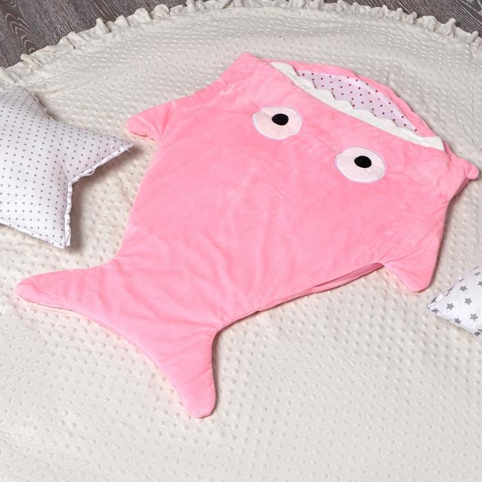 фото Одеяло (конверт) для детей крошка я "акула" цв.розовый, 48*83 см, чехол п/э, подклад хл.