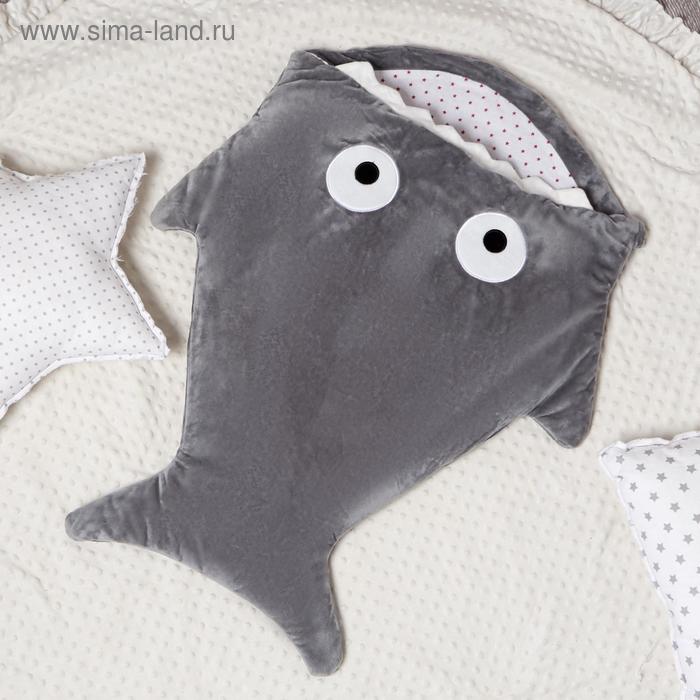 фото Одеяло (конверт) для детей крошка я "акула" цв.серый, 48*83 см, чехол п/э, подклад хл.