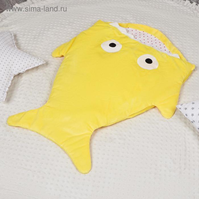 фото Одеяло (конверт) для детей крошка я "акула" цв.желтый, 48*83 см, чехол п/э, подклад хл.