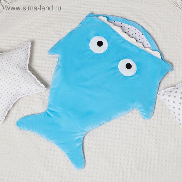фото Одеяло (конверт) для детей крошка я "акула" цв.голубой, 48*83 см, чехол п/э, подклад хл.