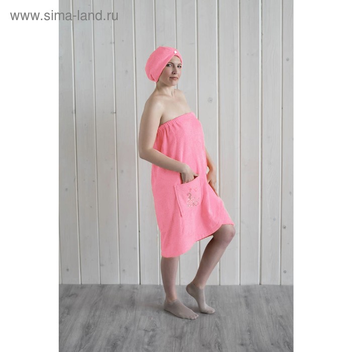 фото Набор женский для сауны (парео+чалма) с вышивкой, розовый homeliness