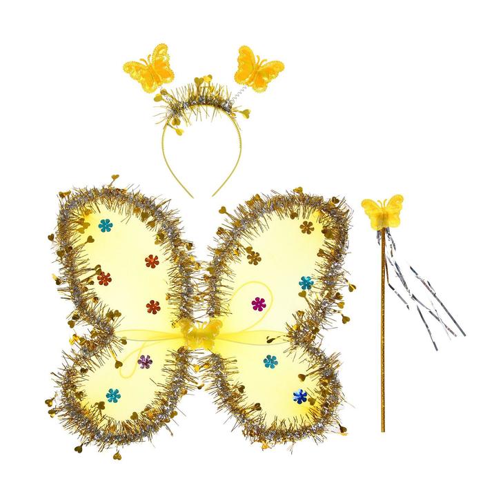 Карнавальный набор «Бабочка», 3 предмета: крылья, ободок, жезл, цвет золотой карнавальный набор бабочка 3 предмета крылья ободок жезл цвет серебряный