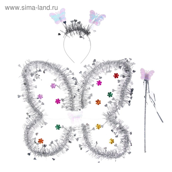 Карнавальный набор «Бабочка», 3 предмета: крылья, ободок, жезл, цвет серебряный карнавальный набор бабочка 3 предмета крылья ободок жезл цвет серебряный