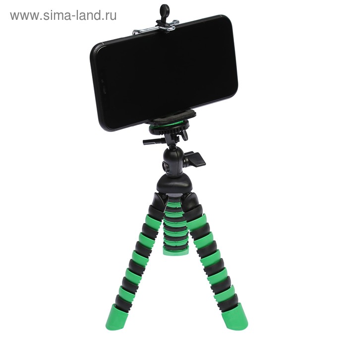 Штатив LuazON настольный, для телефона, гибкие ножки, высота 20 см, чёрно зелёный