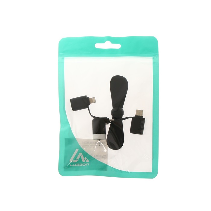 Купить Вентилятор 3 в 1 LuazON, разъем micro USB, Lightinhg, Type-C, модель LTF-02, черный Вентилятор 3 в 1 LuazON, разъем micro USB, Lightinhg, Type-C, модель LTF-02, черный