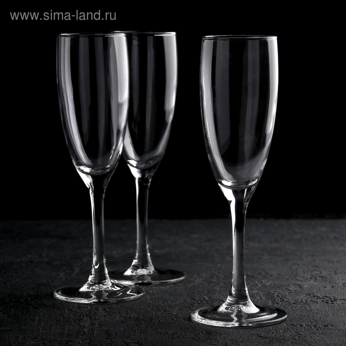 Набор стеклянных бокалов для шампанского «Эдем», 170 мл, 3 шт набор бокалов для шампанского из 2 шт с золотой каймой 170 мл