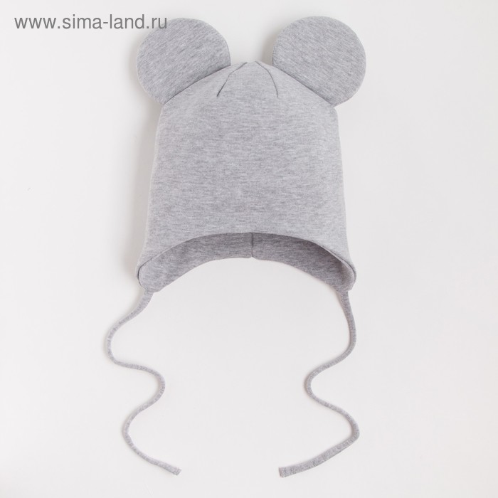фото Шапка с ушками «мышка» с завязками, цвет серый меланж, размер 46-50 hoh loon