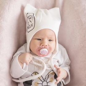 

Шапочка «Кошка» с завязками I love Milk, цвет молочный, размер 42-46