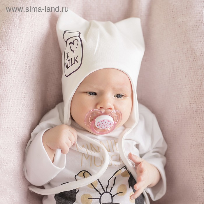 фото Шапка «кошка» с завязками i love milk, цвет молочный, размер 42-46 hoh loon