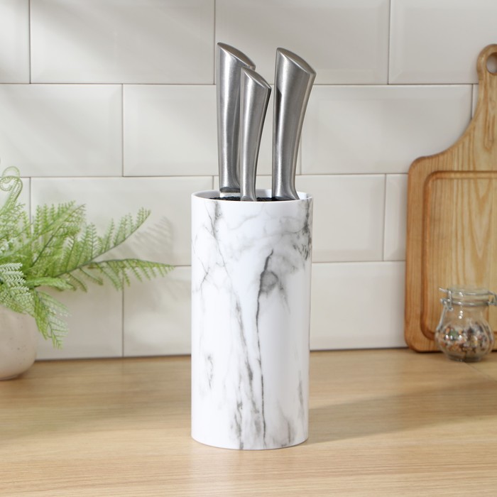 Подставка для ножей Доляна «Мрамор», 22×11 см, цвет белый
