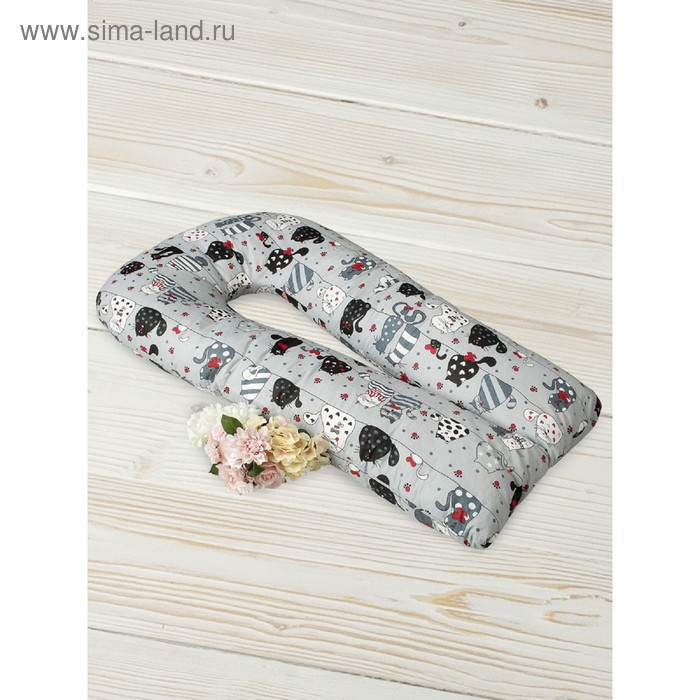 Подушка для беременных u-образная, размер 35 × 340 см, принт котики, цвет серый