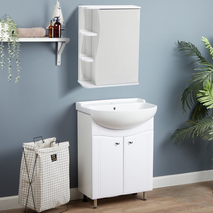 Комплект мебели: для ванной комнаты Тура 60: тумба + раковина + зеркало-шкаф комплект мебели для ванной комнаты тура 50 тумба раковина зеркало шкаф