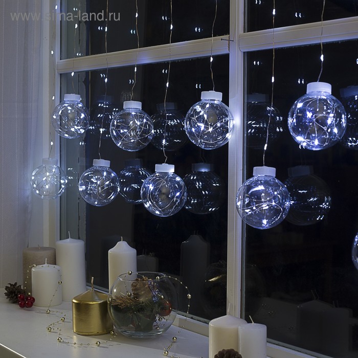 фото Гирлянда «бахрома» 2.5 × 0.7 м роса с насадками «шарики», ip20, серебристая нить, 150 led, свечение белое, 12 в luazon lighting