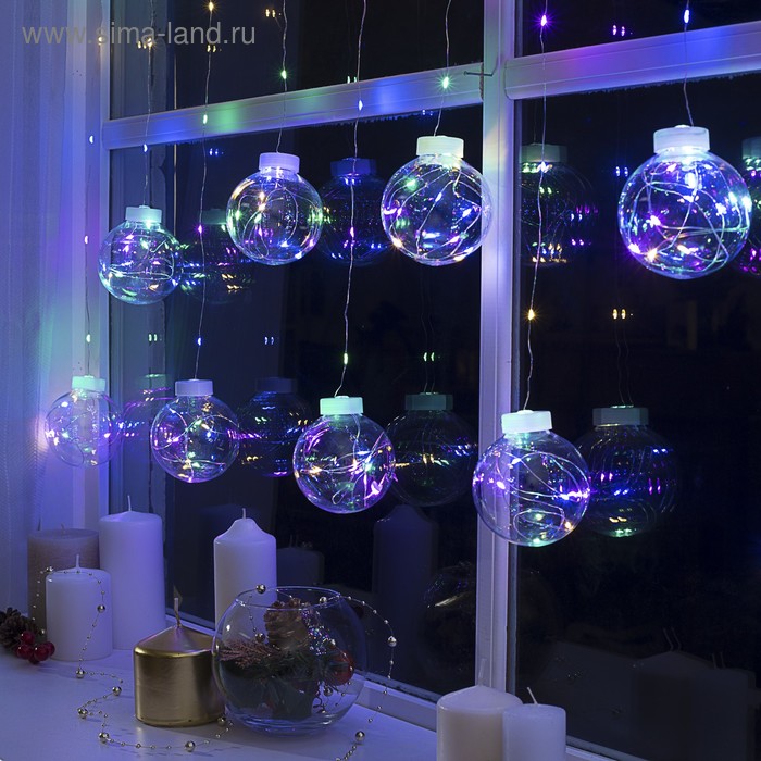 фото Гирлянда «бахрома» 2.5 × 0.7 м роса с насадками «шарики», ip20, серебристая нить, 150 led, свечение мульти, 12 в luazon lighting