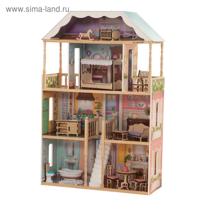 Домик кукольный KidKraft «Шарллота», четырёхэтажный, с мебелью домик кукольный деревянный kidkraft особняк мечты трёхэтажный с мебелью