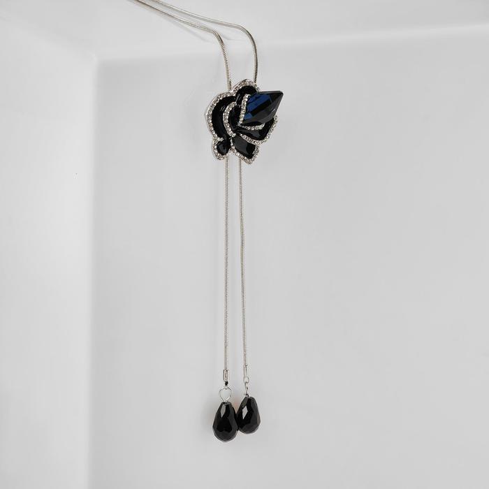 Кулон "Цветок" роза, цвет чёрно-синий в серебре, 72см