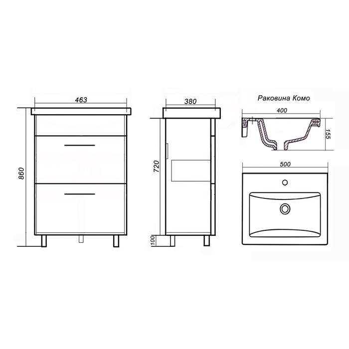 

Тумба Комо 50/1 с раковиной Como 50