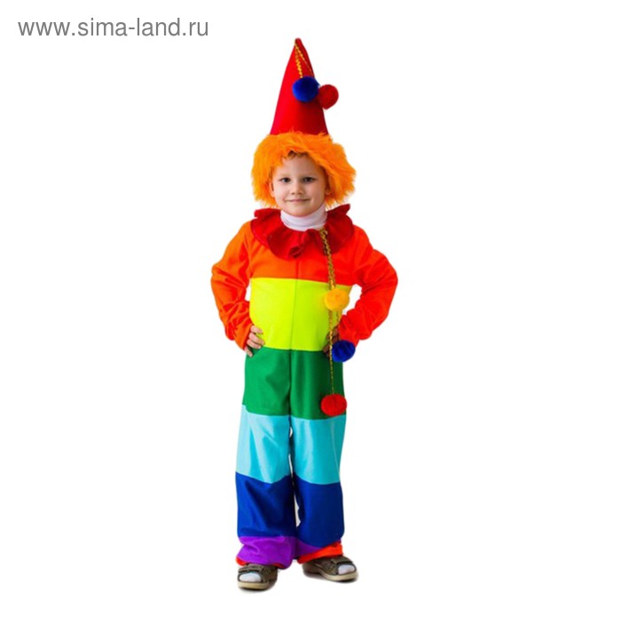 карнавальный костюм клоун радужный комбинезон колпак с волосами рост 122 134 см Карнавальный костюм Клоун радужный, комбинезон, колпак с волосами, рост 122-134 см