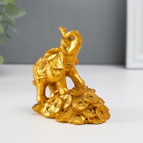 Нэцке полистоун бронза "Слон на горке монет" 8,7х7,5х5,4 см