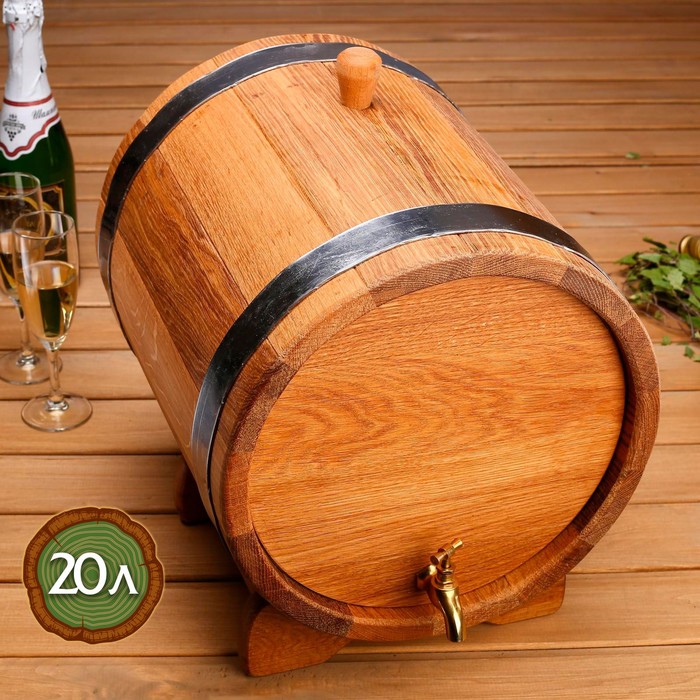 Бочка дубовая на подставке, 20л, кавказский дуб, кран из латуни, покрыта льняным маслом дубовая бочка для алкоголя 5 литров
