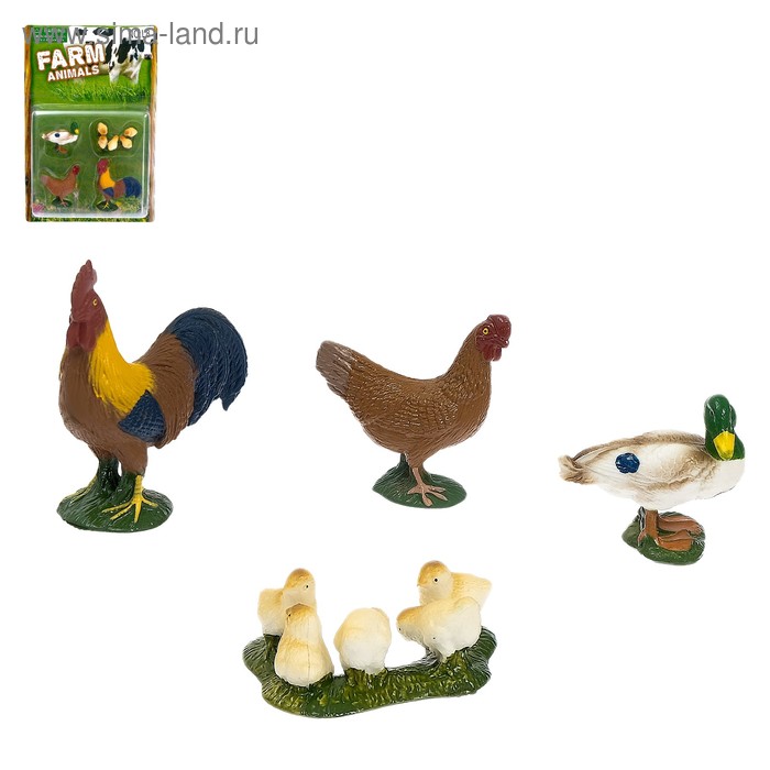 Набор животных «Петушок, курочка, цыплята и уточка»